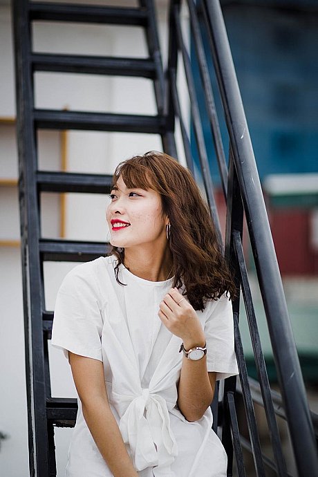 Adorable oriental sluts posing in their hot white outfits in public - Image 15 of 21  in Outdoor category  