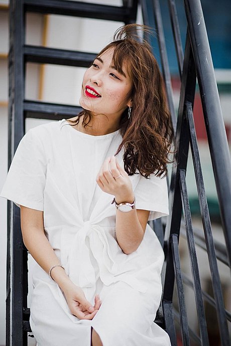 Adorable oriental sluts posing in their hot white outfits in public - Image 16 of 21  in Outdoor category  