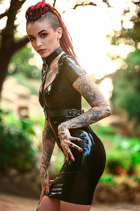 Goth bitch girlfriend chick Leigh Raven works clear of latex dress for undressed solo poses - Image 4 of 17  in Tiny Tits category   featuring Leigh Raven 