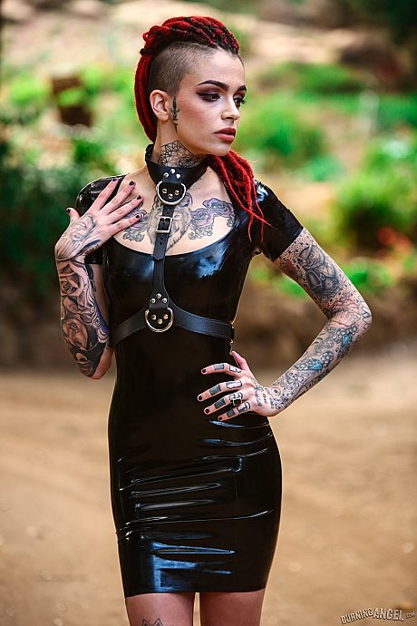 Goth bitch girlfriend chick Leigh Raven works clear of latex dress for undressed solo poses - Image 6 of 17  in Tiny Tits category   featuring Leigh Raven 