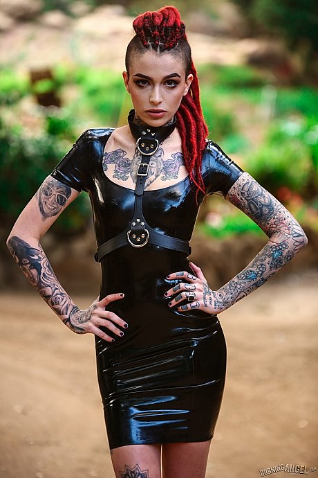 Goth bitch girlfriend chick Leigh Raven works clear of latex dress for undressed solo poses - Image 7 of 17  in Tiny Tits category   featuring Leigh Raven 