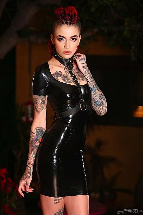 Goth bitch girlfriend chick Leigh Raven works clear of latex dress for undressed solo poses - Image 8 of 17  in Tiny Tits category   featuring Leigh Raven 