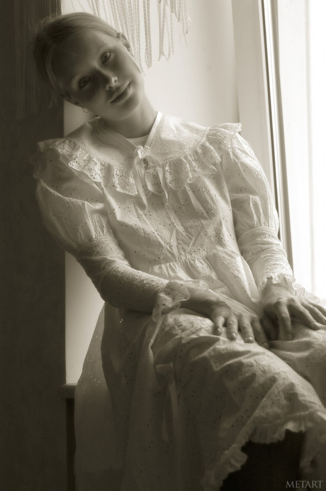 Pantyless babe shows her puffy nipples and snatch while posing by the window - #1276044