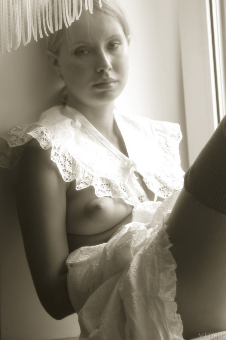 Pantyless babe shows her puffy nipples and snatch while posing by the window - #1276059