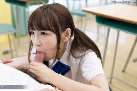 Tiny oriental schoolgirl gets jizz on her tongue while blowing her teacher's cock - #264086