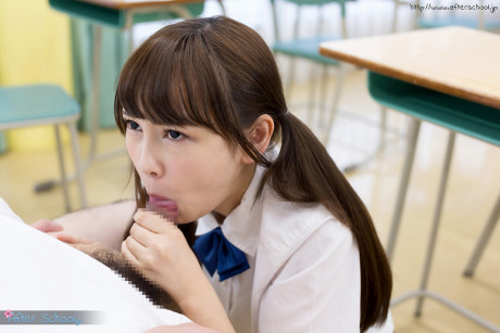 Tiny oriental schoolgirl gets jizz on her tongue while blowing her teacher's cock - #264087
