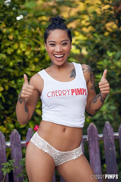 Chinese skank GF woman with ebony hair Honey Gold exposing her attractive natural tits outdoors - Image 4 of 20  in Outdoor category   featuring Honey Gold 