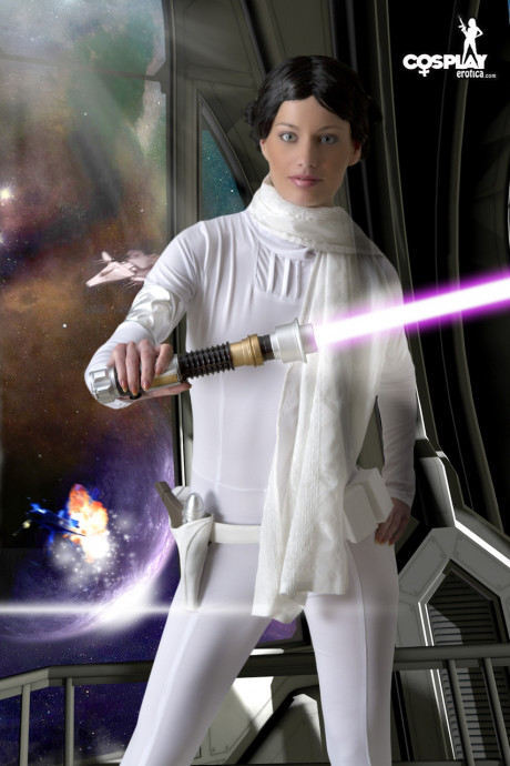 Living doll wields a lightsaber while emulating Princess Leah - #134221