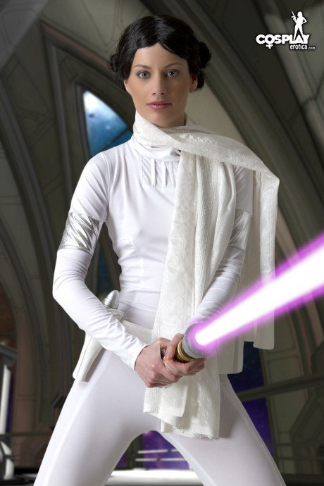 Living doll wields a lightsaber while emulating Princess Leah - #134223