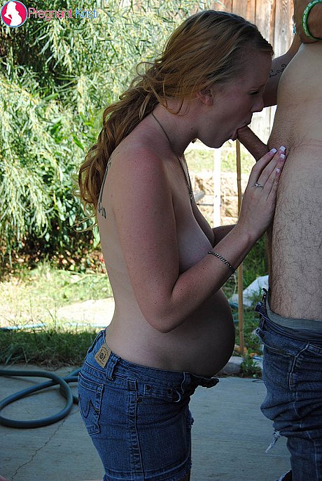 Natural ginger head Hydii May licks the jizz from a cock while pregnant - Image 8 of 15  in Teen category   featuring Hydii May 