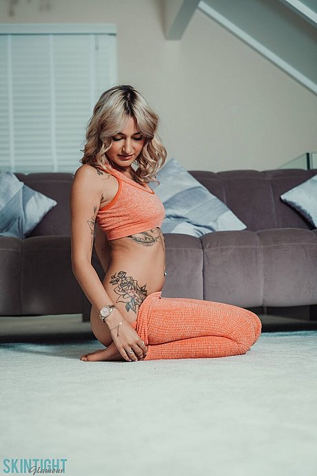 Tattooed blondy Seline P Seline P removes skintight athletic wear to get naked - Image 5 of 12  in Model category   featuring Seline P 