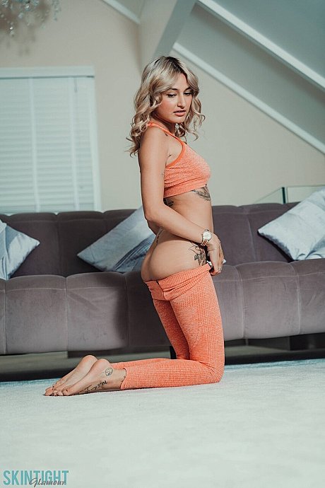 Tattooed blondy Seline P Seline P removes skintight athletic wear to get naked - Image 6 of 12  in Model category   featuring Seline P 