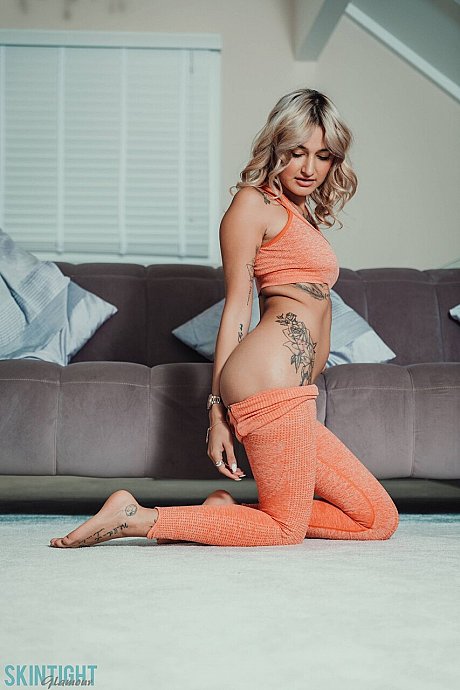 Tattooed blondy Seline P Seline P removes skintight athletic wear to get naked - Image 7 of 12  in Model category   featuring Seline P 