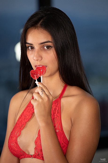 Brunette teenie Sarah Joy removes her lacy lingerie and fingers her hole - Image 4 of 20  in Masturbation category   featuring Sarah Joy 