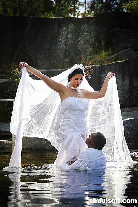 Hot brides in white undergarment Kira Queen and Canela Skin share a charming black fiance BF lover - Image 2 of 20  in Babe category   featuring Canela Skin, Kira Queen, Aaron Rock 