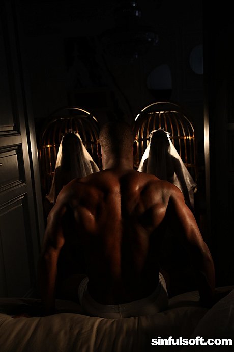 Hot brides in white undergarment Kira Queen and Canela Skin share a charming black fiance BF lover - Image 8 of 20  in Babe category   featuring Canela Skin, Kira Queen, Aaron Rock 