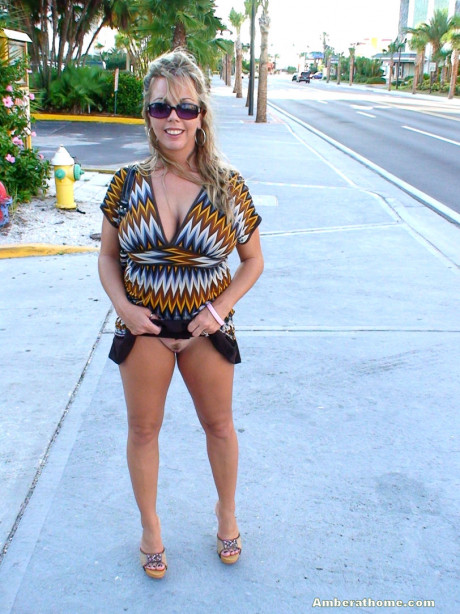 Busty amateur Amber Lynn Bach flashes in public whenever she gets a chance - #885031