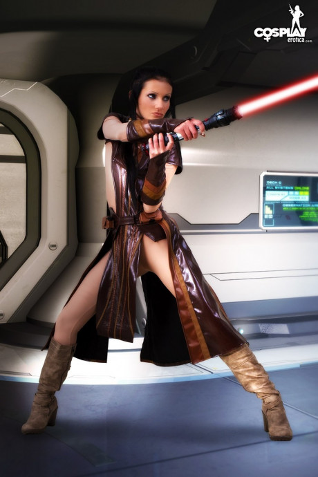 Hot slut girl chick wields a lightsaber before masturbating in cosplay clothing - #873953