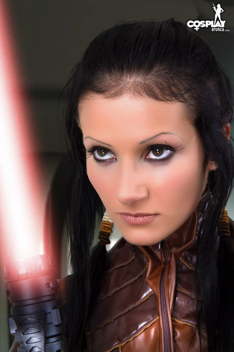 Hot slut girl chick wields a lightsaber before masturbating in cosplay clothing - #873954