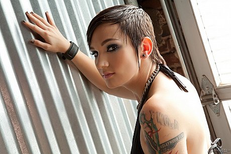 Short haired emo babe strips off and shows her smooth tattooed body - Image 2 of 17  in Tiny Tits category   featuring Nikki Hearts 