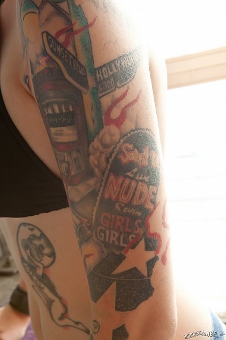 Short haired emo babe strips off and shows her smooth tattooed body - Image 5 of 17  in Tiny Tits category   featuring Nikki Hearts 