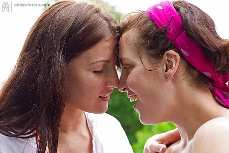Young teenie whores Gina J and Immie tongue kiss and lap bushy snatch outside - Image 6 of 16  in Lesbian category   featuring Immie, Gina J 