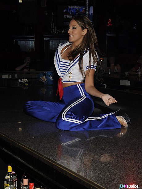 Caucasian stripper salutes before peeling off her clothes onstage - Image 4 of 15  in Tiny Tits category   featuring Jenna Haze 