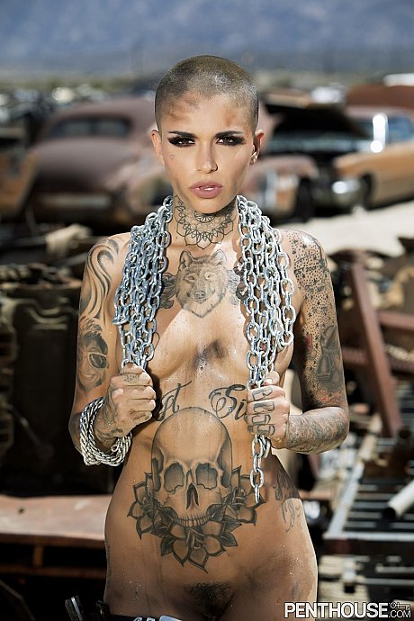 Bald inked babe Leigh Raven flaunts her small titties and poses undressed outdoors - Image 5 of 20  in Outdoor category   featuring Leigh Raven 