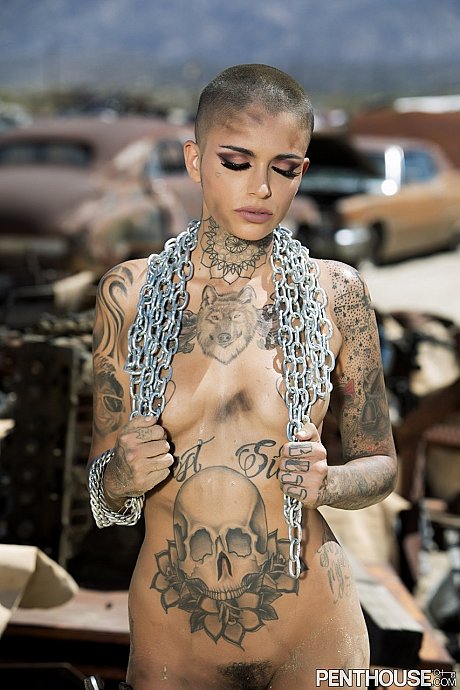 Bald inked babe Leigh Raven flaunts her small titties and poses undressed outdoors - Image 6 of 20  in Outdoor category   featuring Leigh Raven 