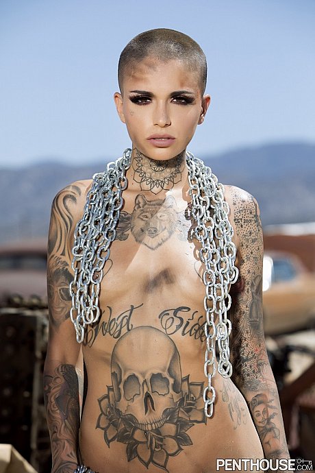 Bald inked babe Leigh Raven flaunts her small titties and poses undressed outdoors - Image 7 of 20  in Outdoor category   featuring Leigh Raven 