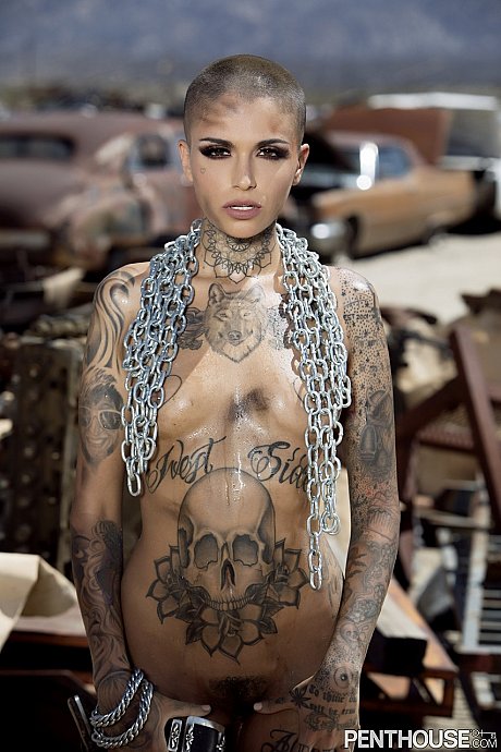 Bald inked babe Leigh Raven flaunts her small titties and poses undressed outdoors - Image 10 of 20  in Outdoor category   featuring Leigh Raven 
