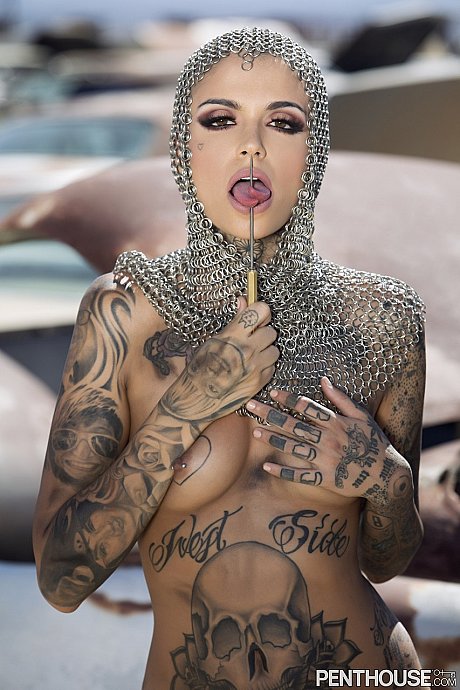 Bald inked babe Leigh Raven flaunts her small titties and poses undressed outdoors - Image 20 of 20  in Outdoor category   featuring Leigh Raven 