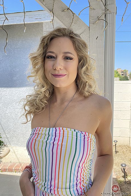 Yellow-haired amteur River Lynn reveals her natural juggs and round behind in a solo - Image 1 of 21  in Pussy category   featuring River Lynn 