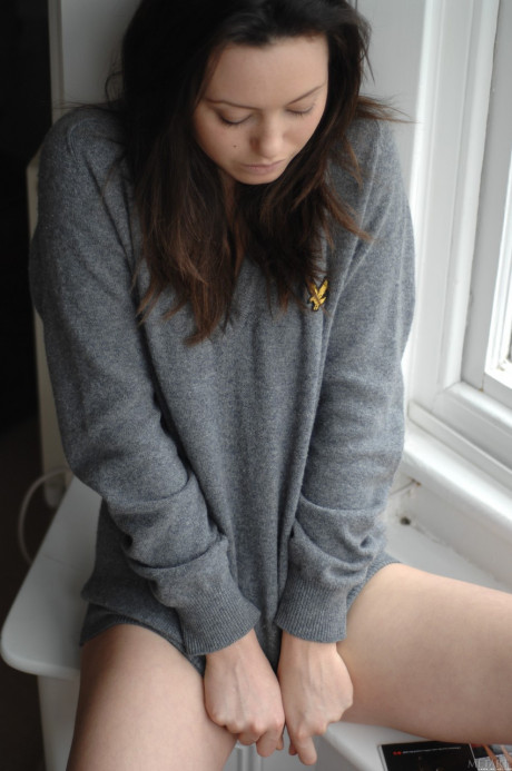 Pretty brunette Brionie W doffs her white undergarment and flaunts her awesome bush - #1283480