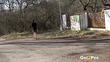 Redheaded slut girlfriend girl Sandra takes a badly needed piss on a rural road - Image 15 of 15  in Pussy category   featuring Sandra 