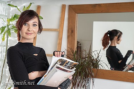 Babe Jeny Smith poses in her fine tights, boots & skirt before taking a shower - Gallery #41640