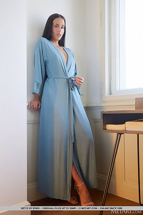 Brunette young Betzz does away with her robe to model in the nude - Image 1 of 18  in Model category   featuring Betzz 