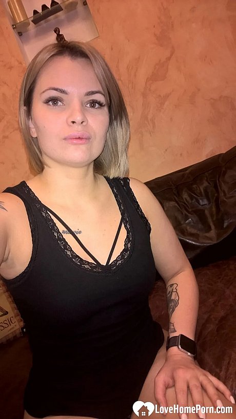 Blondie babe shows her small boobies & her shaved twat in black undies - Image 2 of 17  in Babe category  