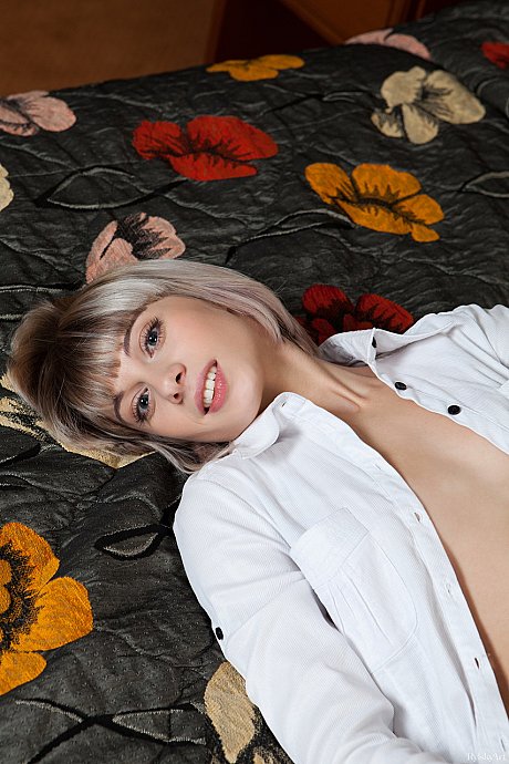 Blonde teenie Queva teases with her body while doffing her clothes in a solo - Image 14 of 20  in Babe category   featuring Queva 