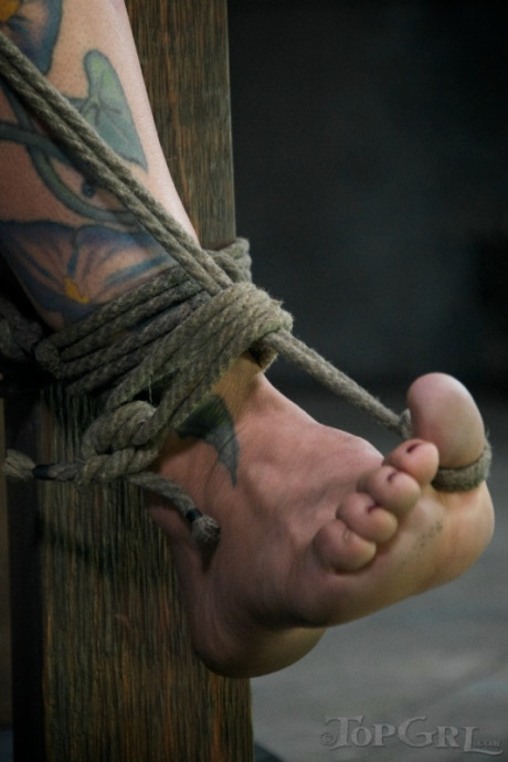 Bound slave Rain DeGrey endures rope torture & brutal BDSM strapon fucking - #95765