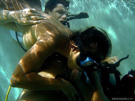 Asian scuba diver gives a oral sex underwater before fucking beside pool - Image 4 of 16  in Skinny category   featuring Priva 