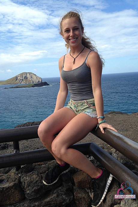 Amateur girlfriend Taylor Whyte poses in a tight shirt & shorts by the sea - Image 2 of 14  in Outdoor category   featuring Taylor Whyte 