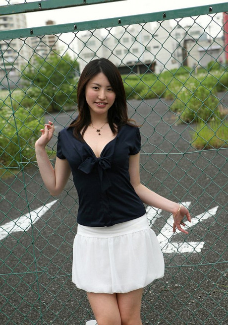 Japanese young Takako Kitahara exposes upskirt panties on slide at playground - #331391