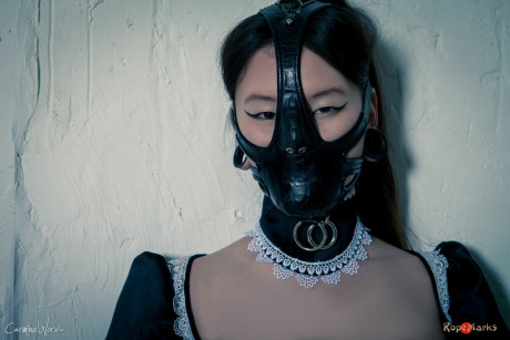 Korean model poses for a solo shoot in a slutty rubber maid outfit - #303743
