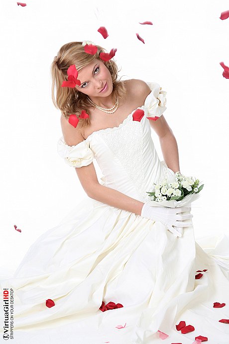 Fine blonde bitch GF lady strips to her white pantyhose and garter after getting married - Image 2 of 15  in Babe category   featuring Jitka Branich 