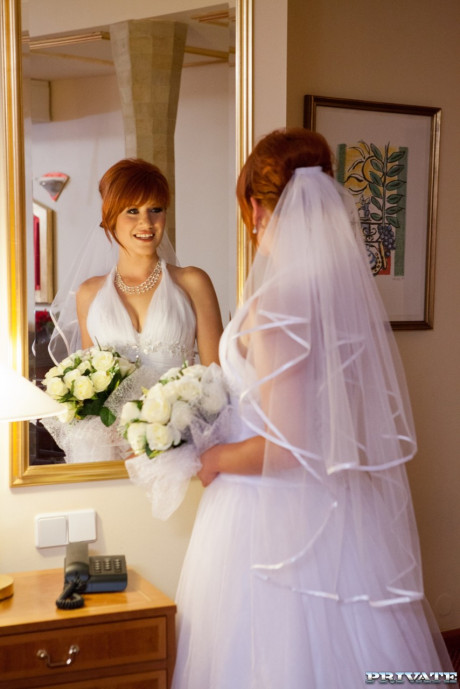 Red Hair Czech bride Lucy Bell getting double nailed on her wedding day - #278257