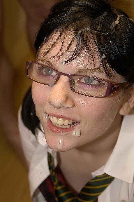 Brunette slut chick Jessica Lo gets jizz on glasses during a bukkake party - Image 15 of 15  in Skirt category   featuring Jessica Lo 