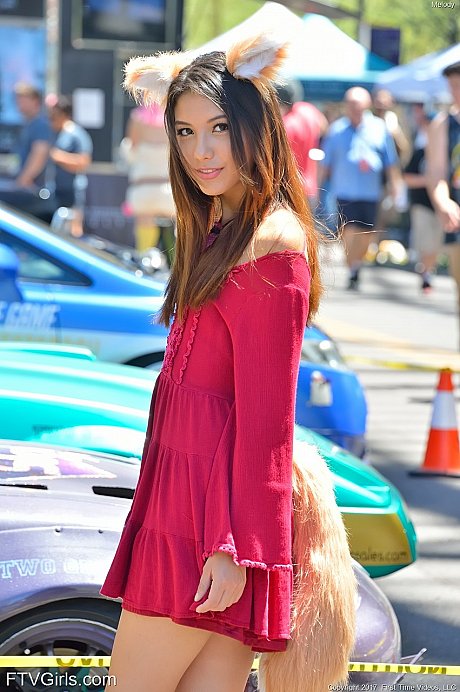 Glamour babe in a gorgeous dress Melody teasing with sweet upskirt in public - Image 1 of 20  in Model category   featuring Melody Wylde 