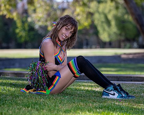 Skinny cheerleader flashes her large ass while dancing in public - Image 9 of 9  in Outdoor category  