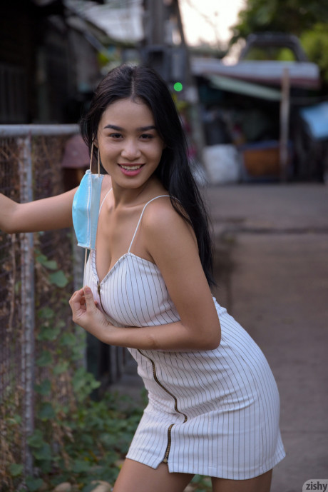 Sweet Thai teenie Kahlisa Boonyasak flashes her panties in public & poses nude - #830031
